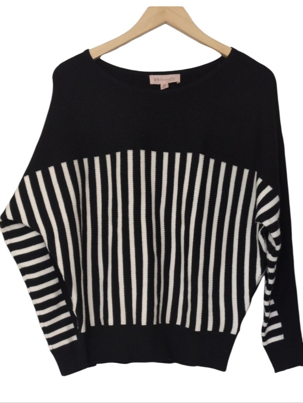 Philosophy Sweater NWT Striped Black And White Wide Neck Long Sleeve Soft Medium